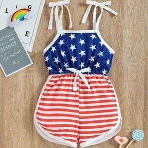 NEW Girl's Stars & Stripes American Flag Romper